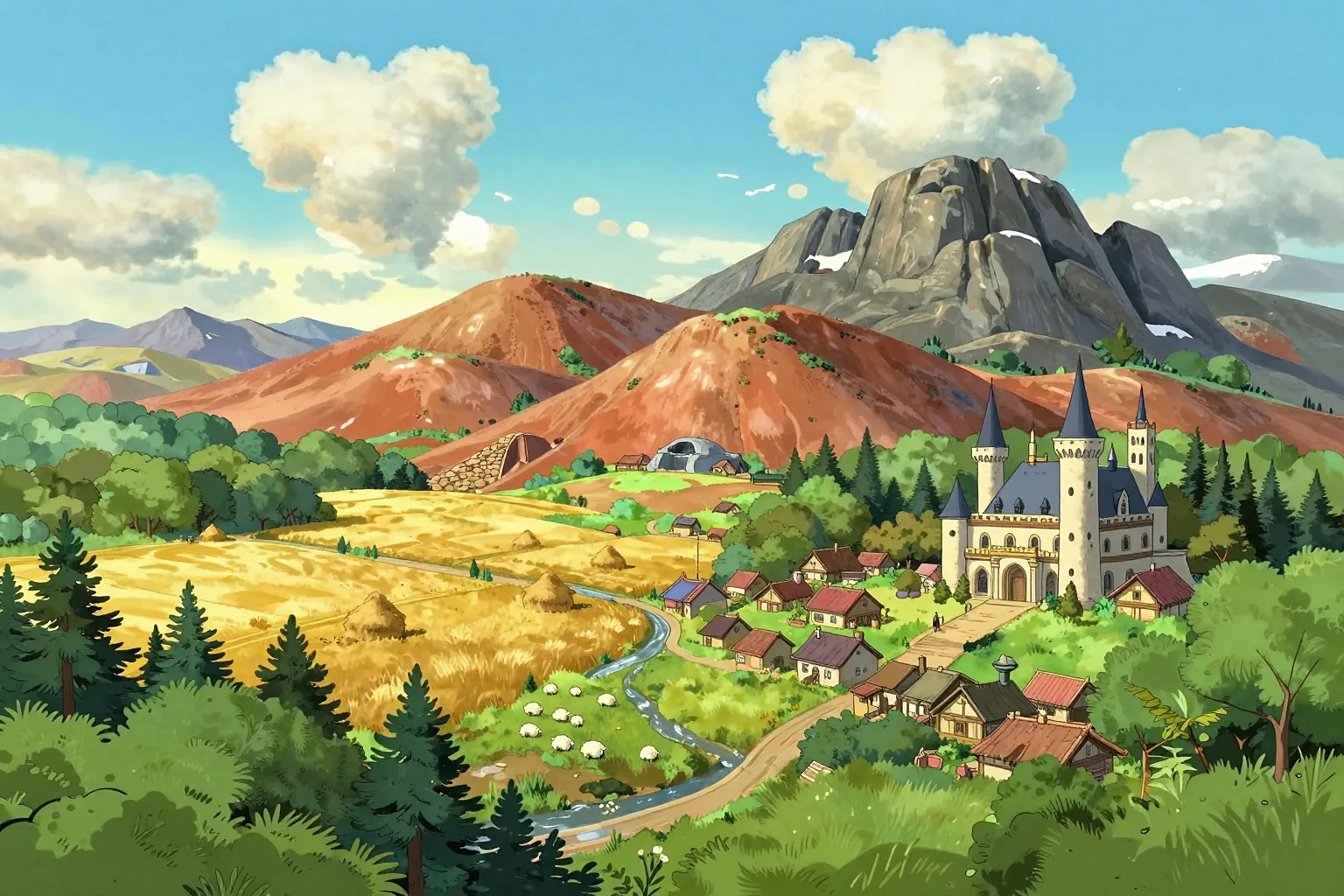 A peaceful illustrated river valley from Cosyhex